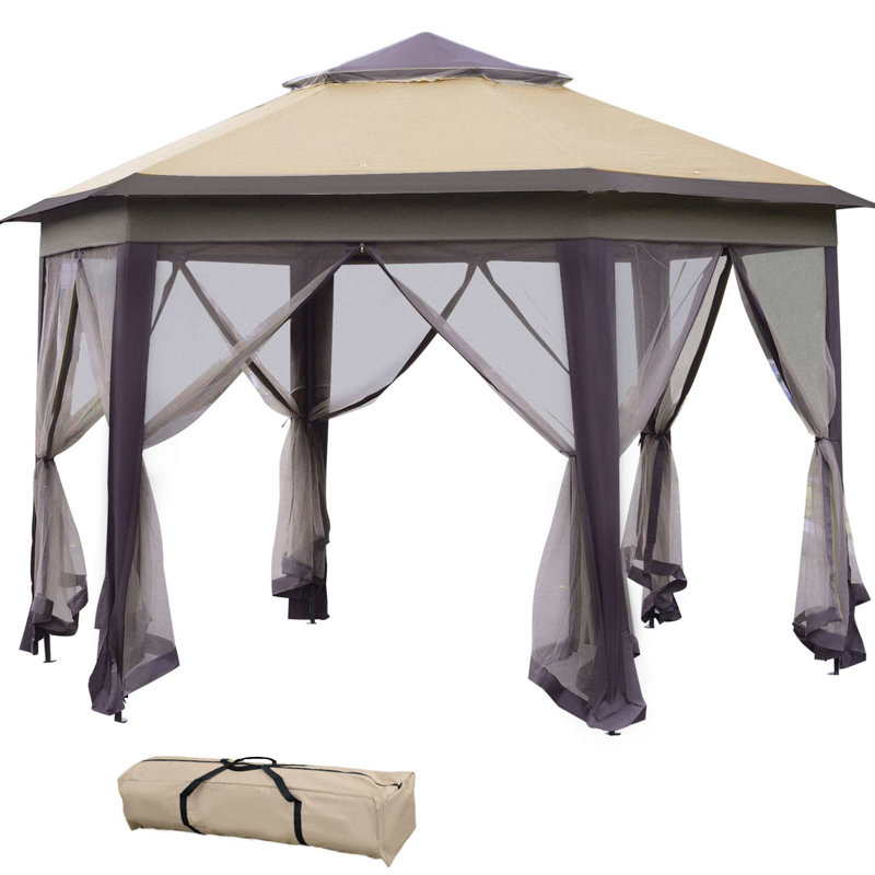 Pavillon de jardin 13,3 pi avec 2 toits et filet d'intimité