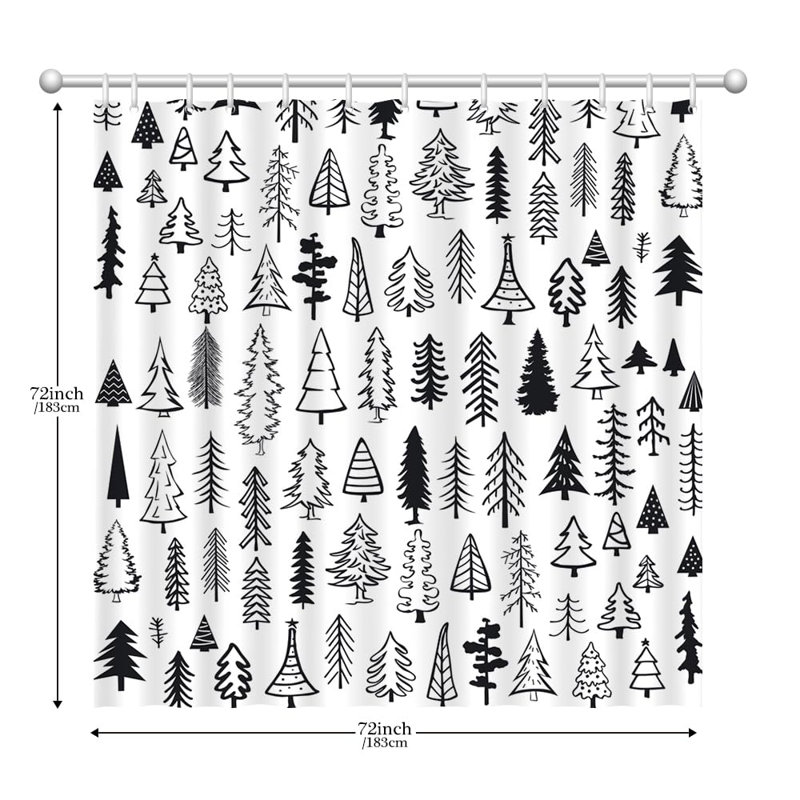 Black and White Christmas Tree Fabric Shower Curtain