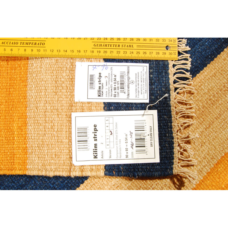 Peasnell Rectangle 60 cm x 90 cm Striped Hand Loomed Kilim Area Rug