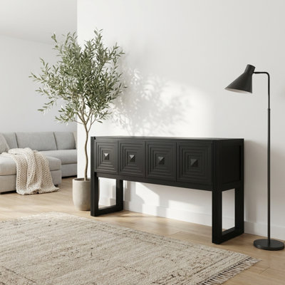 Console géométrique sculptée avec 3 tiroirs à fermeture en douceur et pieds cannelés, canapé d'entrée polyvalent