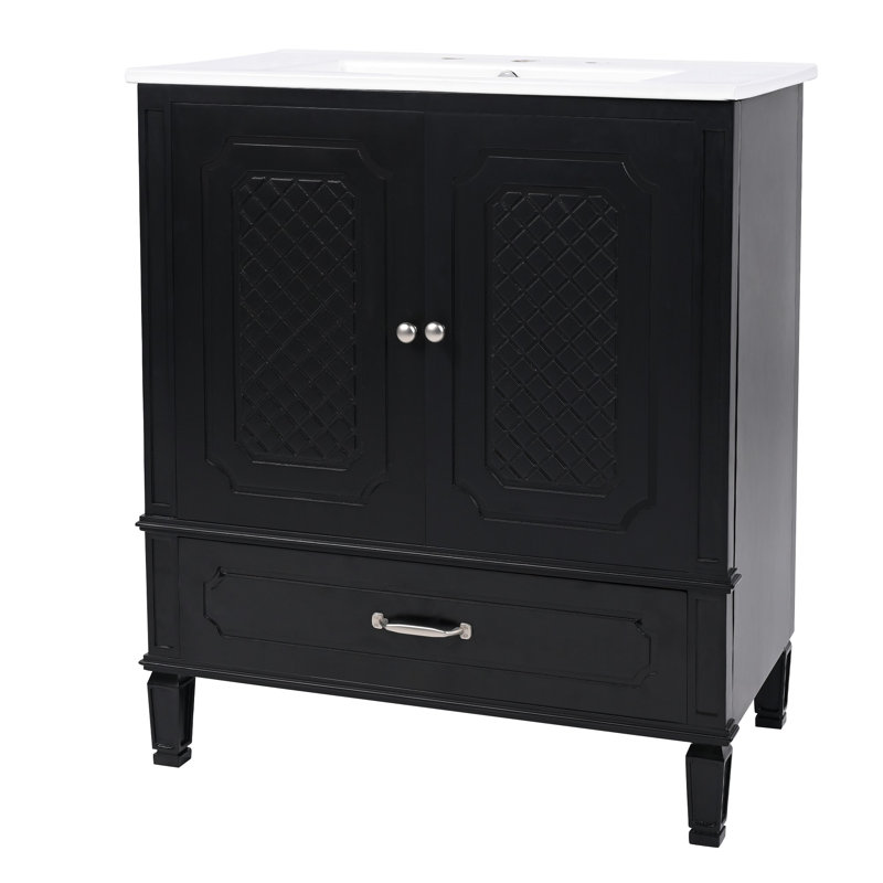 Meuble-lavabo 30 po avec lavabo style rétro, Noir