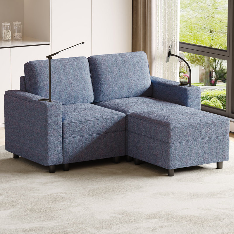 Canapé modulaire rembourré avec repose-pieds pour salon Varrick, Bleu marine