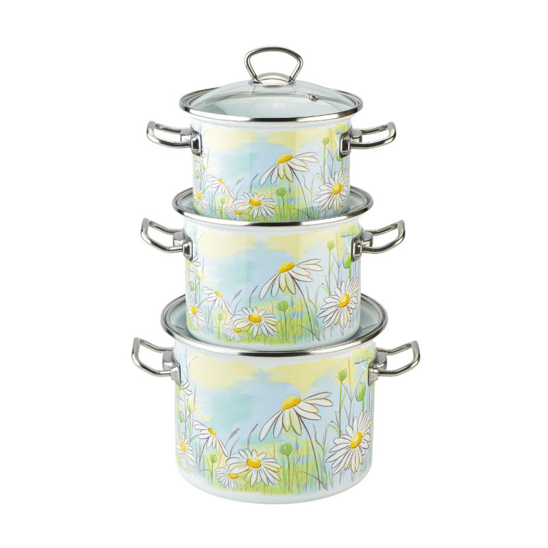 Daisy Fields Enamelware Pot with Glass Lid