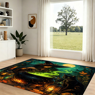 Tapis d'Halloween Witch Cauldron, tapis de sol d'intérieur sur le thème de la sorcellerie enchantée de la forêt, décor effrayant pour le salon, la chambre à coucher, le bureau personnel et le vestibule, accessoires de fantaisie