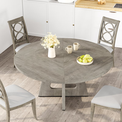 Table de salle à manger ronde en bois de 47 pouces, ensemble de tables de cuisine spacieuses pour 4 à 6 personnes, table de salle à manger rustique avec plateau en bois durable et pieds robustes