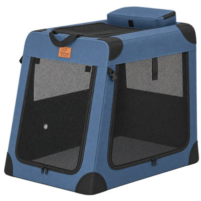 27.8 in. Collapsible Dog Travel Crate 27.8 x 21.3 x 26 in., Steel and Mesh, 1-Piece Set, Pet Travel Crate, Blue, Folding Steel Frame with Three Mesh Doors