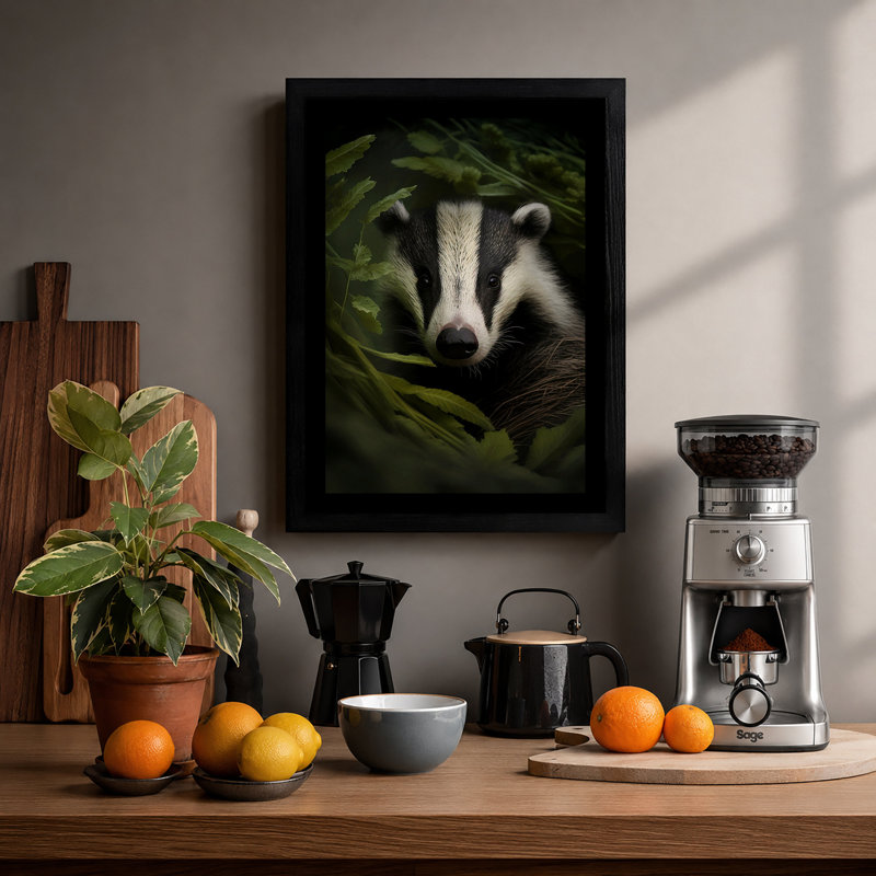 Raccoon In Forest Modern - Print, A4 - 29.7 x 21.0 cm, Black