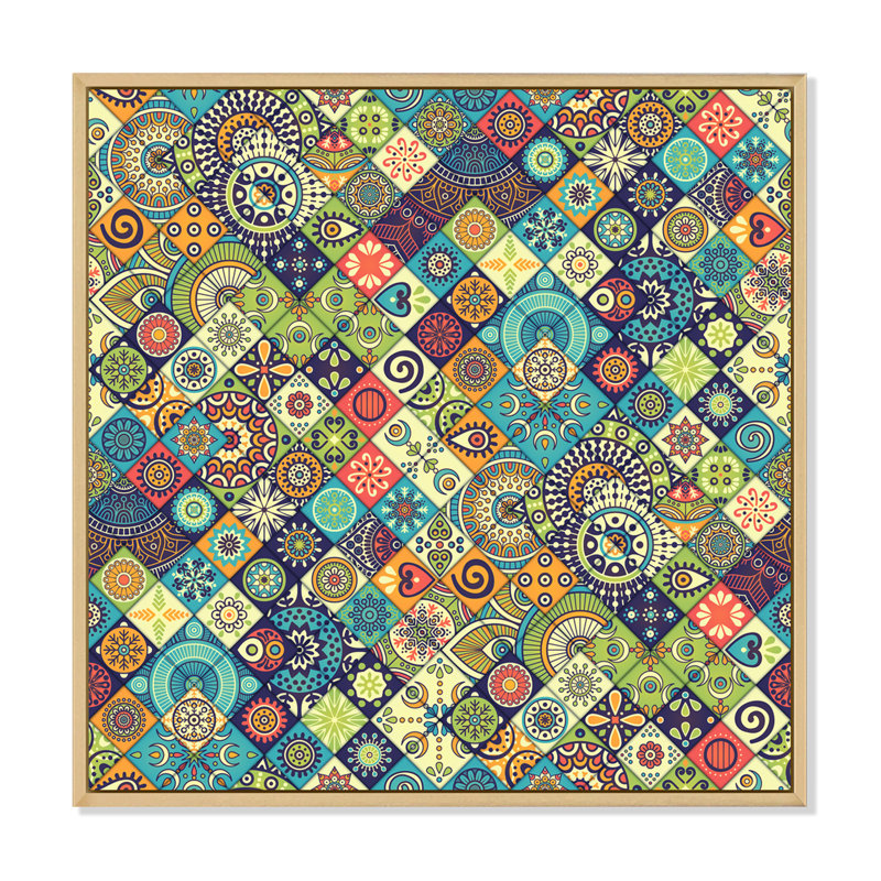 «Ethnic Floral Geometrics», impression sur toile, H 31 po x l 31 po x P 1 po, Cadre érable