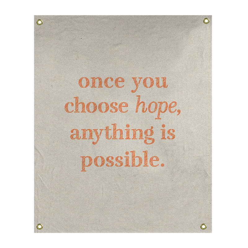 Tapisserie de polyester, citation en polyester, citation de l’espoir, H 59 pi x l 50 po, Blanc / Orange