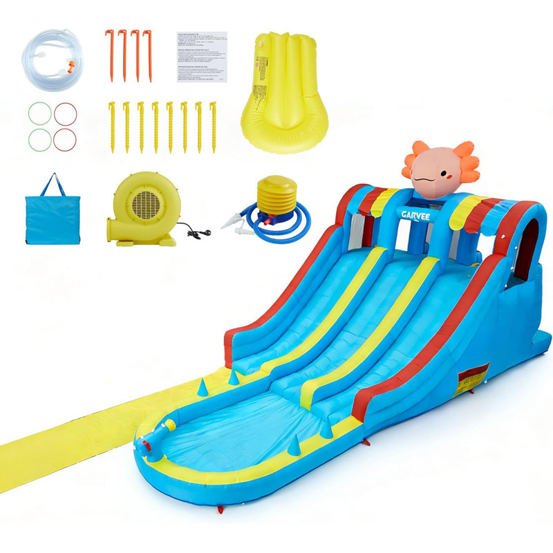 8-in-1 Inflatable Water Slide Bouncy Castle, 550W Blower, Large Pool Double Slides & Climbing Walls, Oxford Fabric for Kids Indoor Outdoor Play