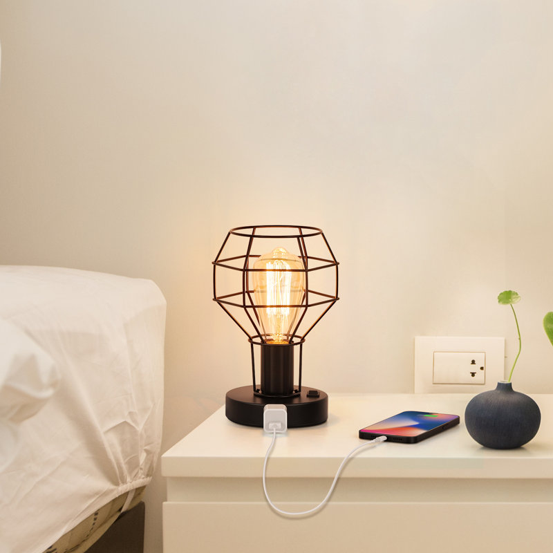 Rayniyah 8.66" Black Desk Lamp Set with USB and Outlet