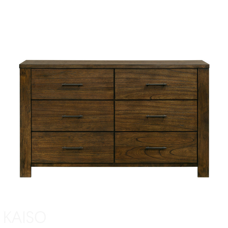 Commode de 6 tiroirs en bois pour meubles de chambre à coucher 1 pièce finition chêne brossé