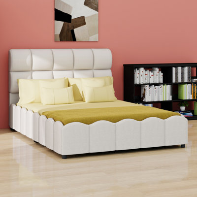 Platform Bed Frame Featuring Tall Panel Headboard and Wooden Sturdy Slats