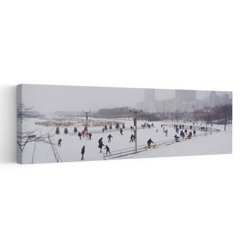 Group Of People Ice Skating In A Park Bicentennial Park Chicago Cook County Illinois USA by Ron Schramm - Wrapped Canvas Panoramic Print