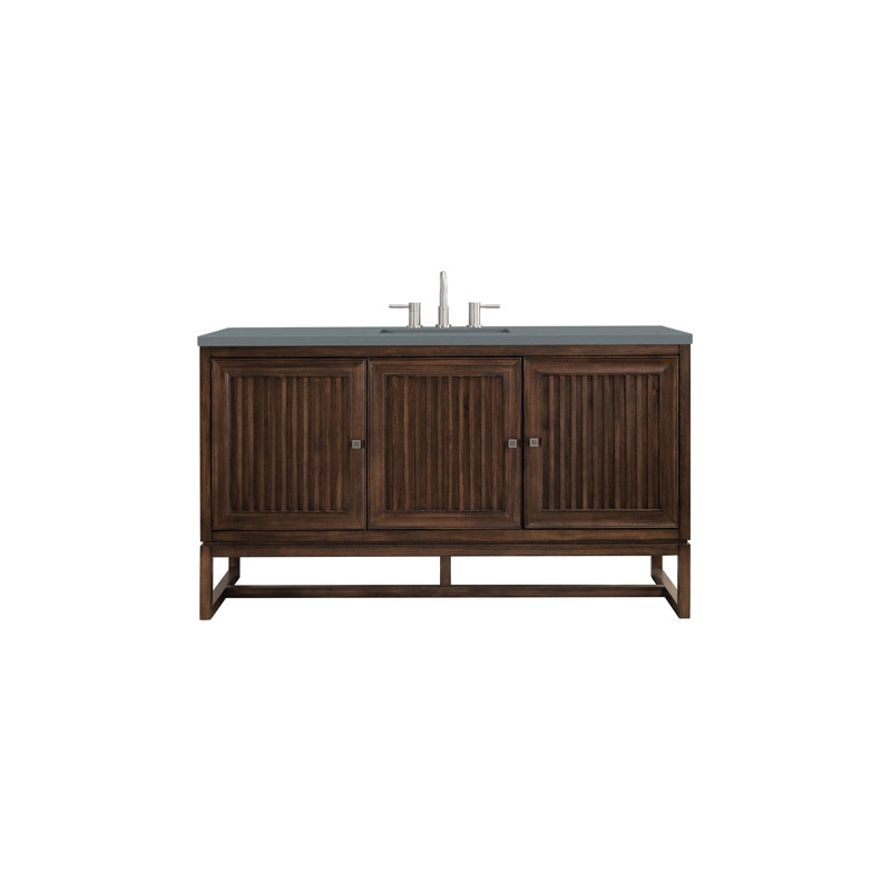 Athens 60'' W Single Vanity, Glossy White, Ethereal Noctis, 8" Widespread