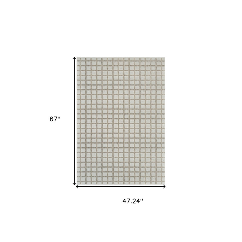 4' X 6' Cream and Beige Geometric Distressed Indoor Outdoor Area Rug