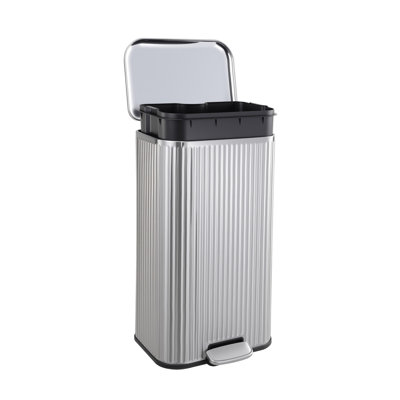 Resistant Step Trash Can – Stainless Steel Indoor Recycling Bin – Soft-Close Lid, Removable Inner Bucket, Fluted Design, for Bathroom, Kitchen, Office
