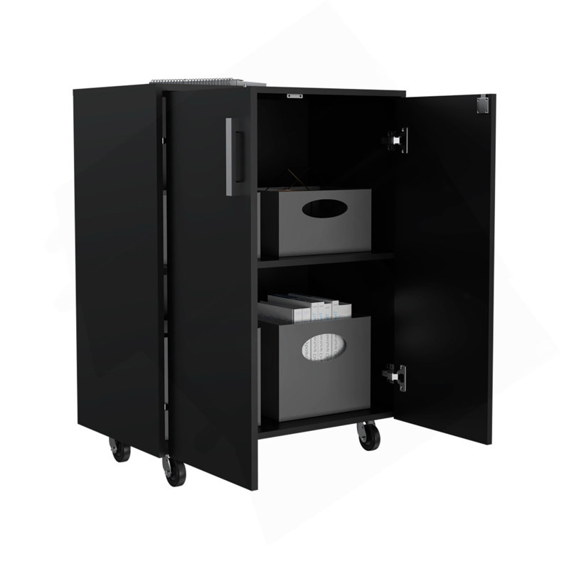 Armoire de rangement Lions, porte double et roulettes, finition wengé noir