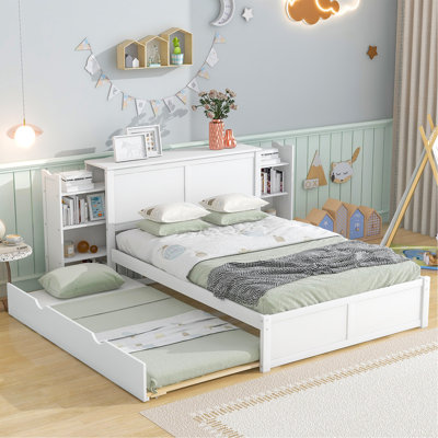 Full Size Storage Bed With Pull Out Shelves And Twin Trundle, White - Solid Wood For A Charming Sleep Platform 4 Construction Comfortable Bedroom