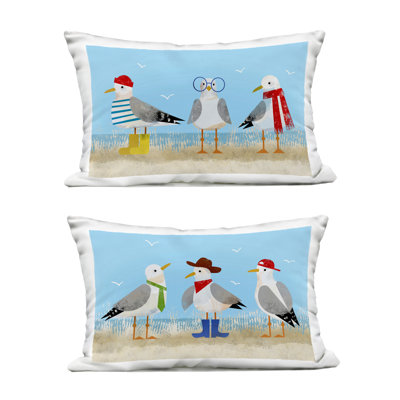 Stupell Industries Stylish Seagulls at Beach Design by Victoria Barnes Outdoor Printed Pillow (Set of 2)