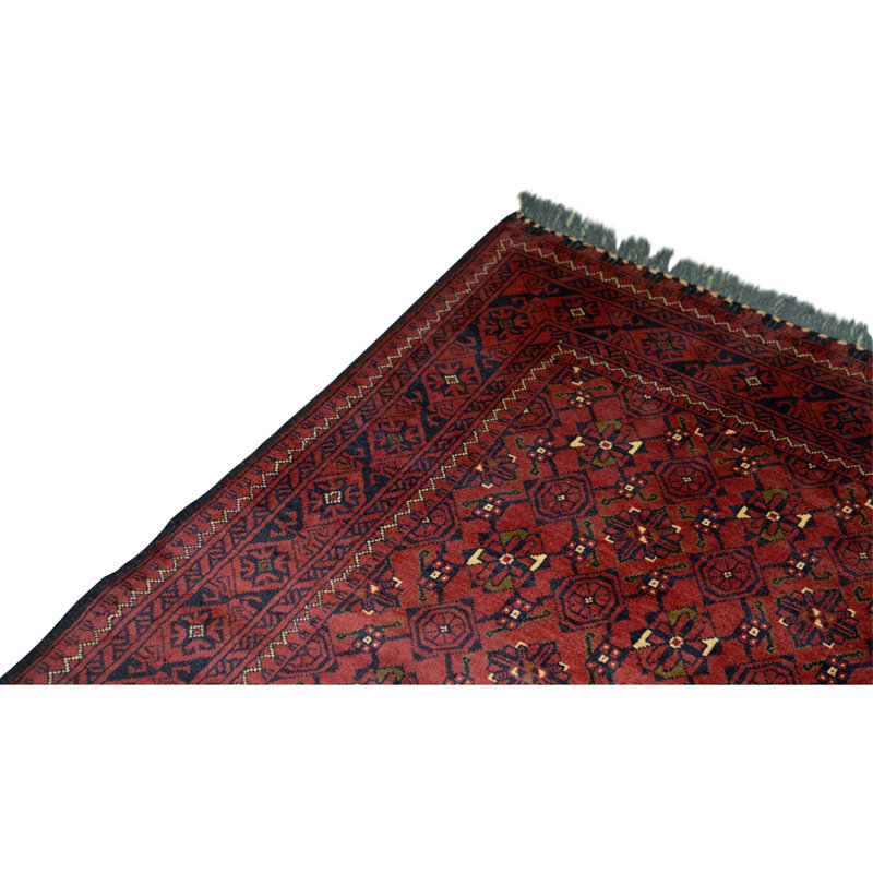 Tapis unique en laine noué à la main de 3 pi 2 po x 4 pi 7 po rouge / bleu marine / ivoire