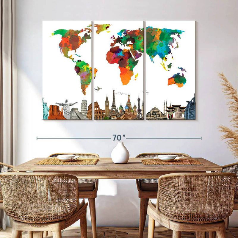 «Color Splash World Map», reproduction sur toile, H 42 po x l 65 po x 1,25 po