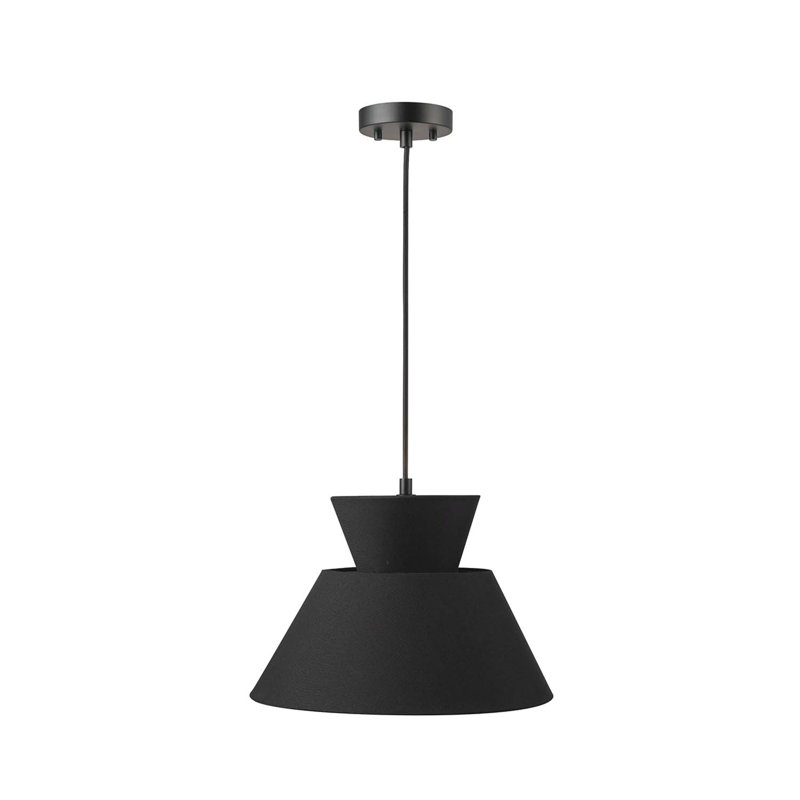 2-Light Black Chandelier with Black Fabric Shade