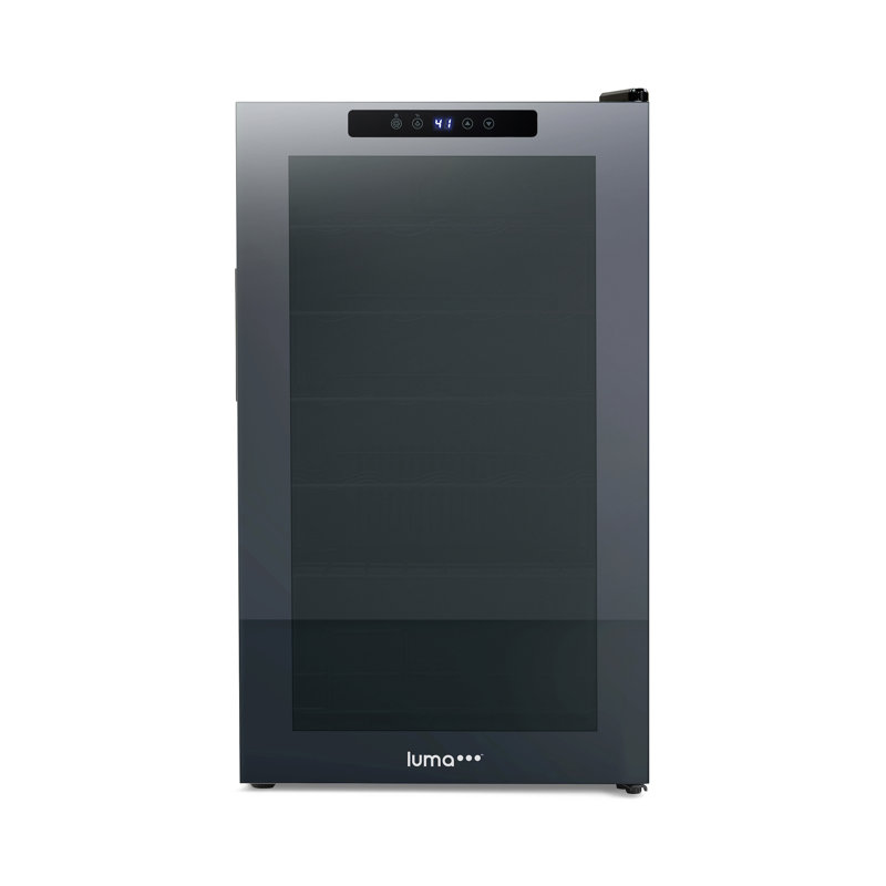Réfrigérateur à vin autoportant Luma de 24 bouteilles avec porte miroir en verre sans cadre et refroidissement par compresseur Luma