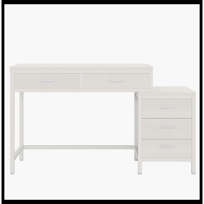 Bureau d'ordinateur à 5 tiroirs, bureau d'écriture avec commode réversible, Blanc, Blanc