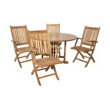Lakeland 5 - Piece Teak Folding Arm Chair Dining Set with 48" Round Drop Leaf Table