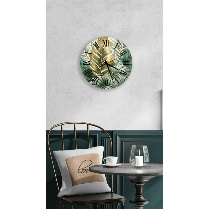 Horloge murale silencieuse Botanical Leaf, Noir
