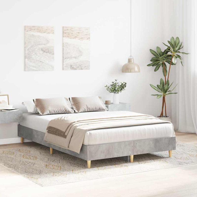 Bed Frame No Mattress Engineered Wood, 123 x 203cm, Concrete Grey