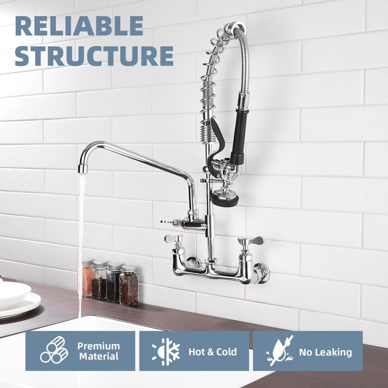 Commercial Kitchen Faucet With Pre-Rinse Sprayer & Swivel Spout