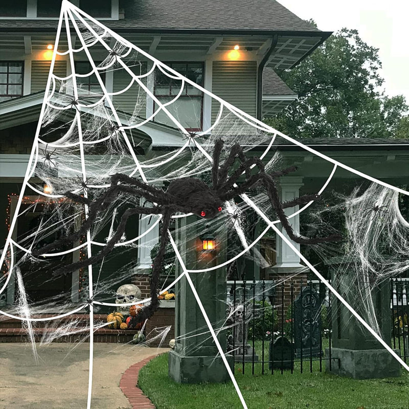Toile d'araignée, décoration d'Halloween, toile d'araignée 236 po + décorations d'araignée géante de 60 po avec toile d'araignée triangulaire géante