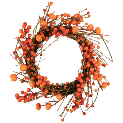 Red and Orange Berries with Mini Pumpkins Fall Harvest Wreath 20-Inch Unlit
