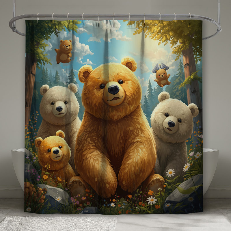 Cute Bear Family Shower Curtains Extra Long, 70in W x 84in H