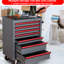 Armoire à outils 26,7 pouces à 7 tiroirs avec construction robuste en acier au carbone, 4 roulettes, mouvement fluide et serrure, brun gris équipé d'un design, gris