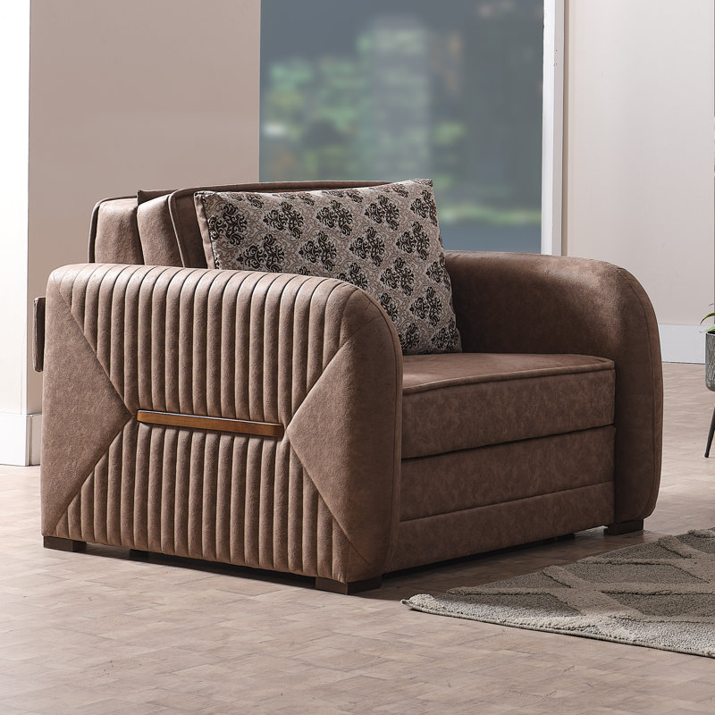 Annali Fabric Upholstered Convertible 3-in-1 Sleeper Arm Chair With Storage, Dark Brown Microfiber/Microsuede