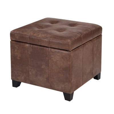 17.5" Square Faux Leather Storage Ottoman With Tufted Lid