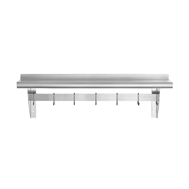 48" Stainless Steel Wall Mounted Pot Rack with Shelf and Hooks