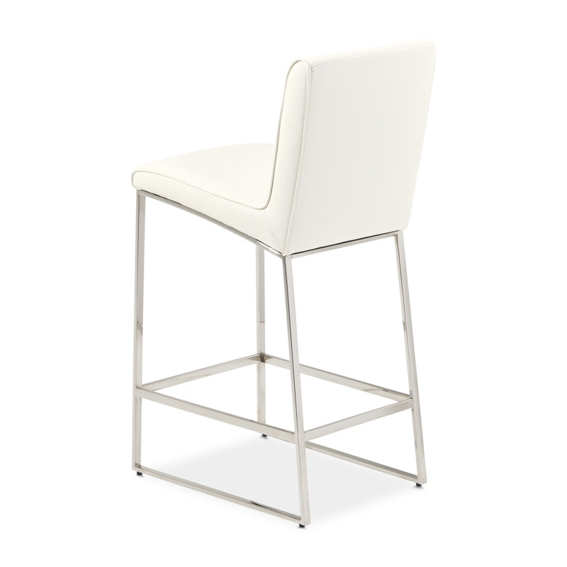 Sleek Chrome 32.5'' Counter Stool with Glossy White Vinyl Upholstery