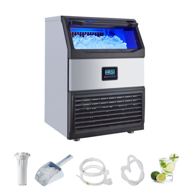 Machine à glaçons commerciale, machine à glaçons en acier inoxydable de 200 lb / 24 h avec rangement de glaçons de 65 lb