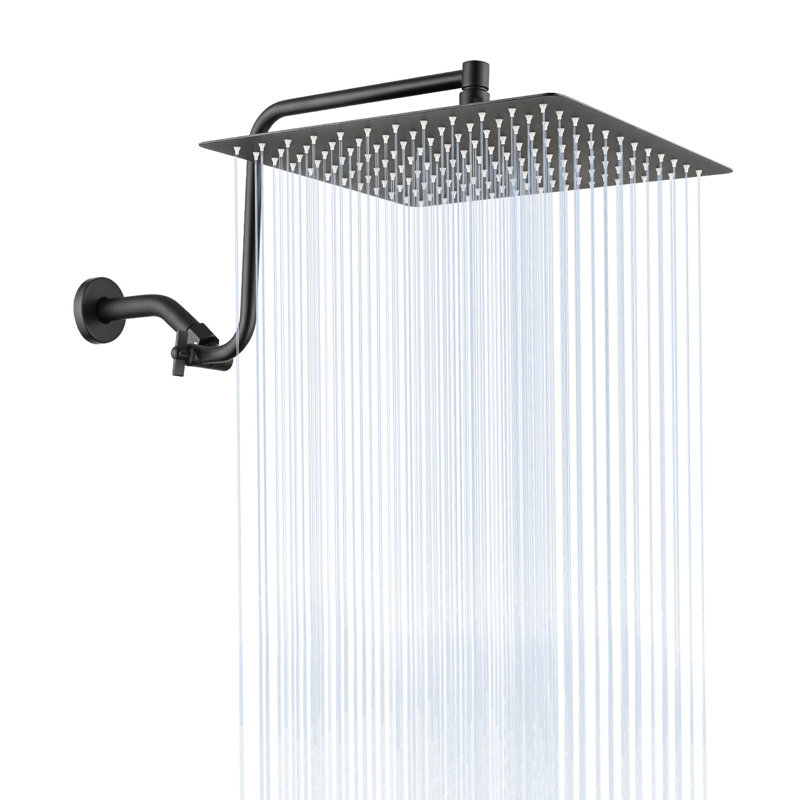 12 Inch Luxury Shower Head With Stainless Steel And Adjustable Arm - Black Matte 12" Glamour