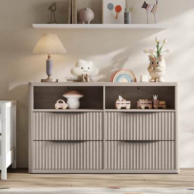  56.5"W Modern Fluted 4-Drawer Dresser With 2 Large Open Storage