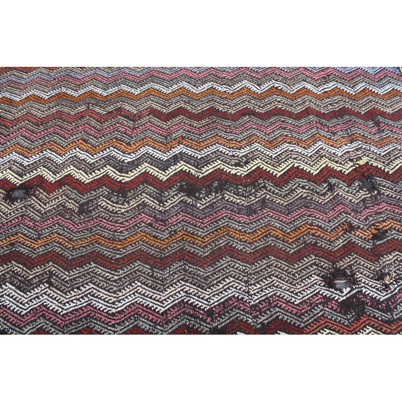 Grand tapis turc rétro Oushak avec pampilles en laine brune, idéal pour le salon