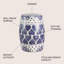 Happy Hearts - Tabouret de jardin tambour en céramique à motif floral chinois et bleu traditionnel et blanc de 17,75 po