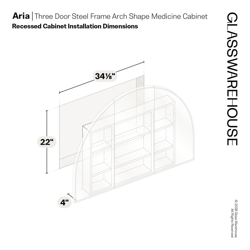 Recessed Framed 3 Doors Medicine Cabinet with 3 shelves, White