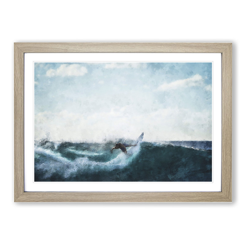 Surfing - Picture Frame Painting, 27cm H x 36cm W x 2cm D, Oak Framed
