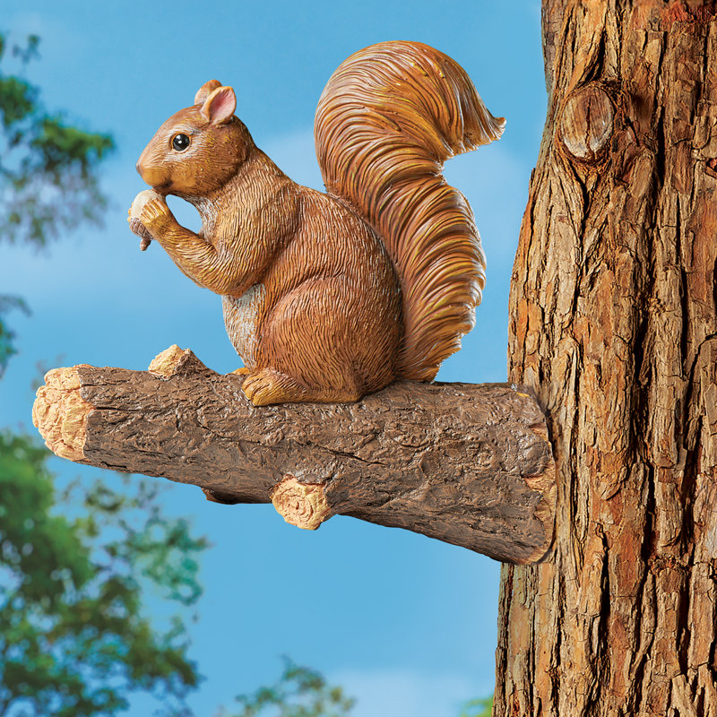 Realistic Brown Resin Squirrel on Faux Branch Tree Hanger