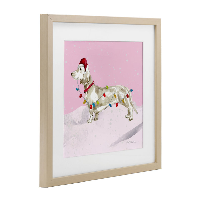 «Christmas Lights Dachshund», reproduction sous verre encadrée, conception par Carol Robinson, H 16 po x l 16 po